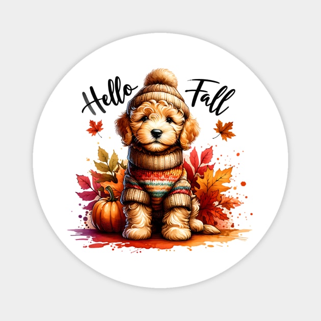 Hello Fall with Cute Dog in Sweater & Toque Magnet by Teresa's Store 1